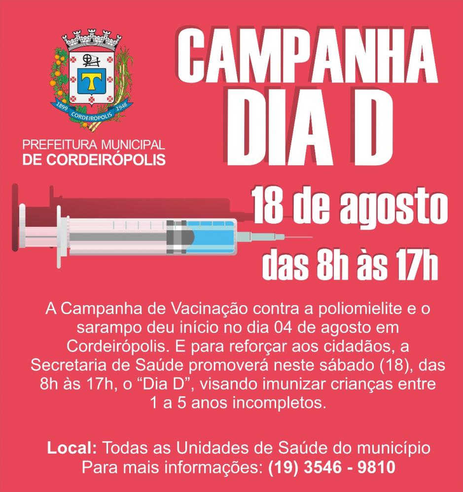 Vacinação contra poliomielite e sarampo imunizou mais de 40% do público-alvo em Cordeirópolis