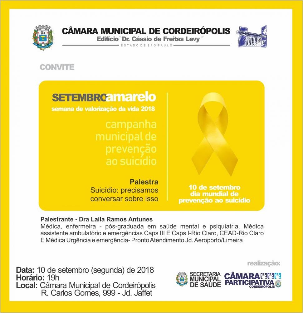 Suicídio é abordado em palestra no Setembro Amarelo da Câmara de Cordeirópolis