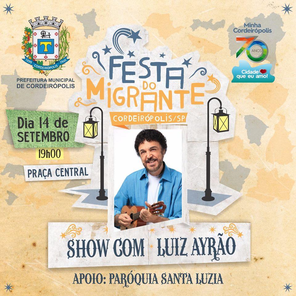 Luiz Ayrão se apresenta na Festa do Migrante em Cordeirópolis