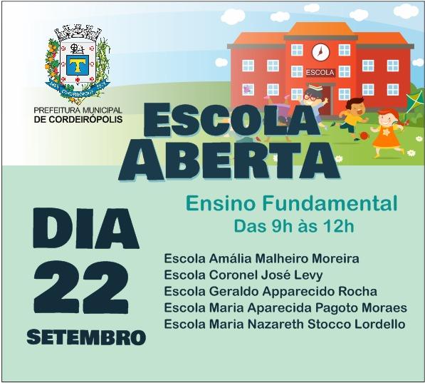 Neste sábado (22) é dia de Escola Aberta nas escolas do Ensino Fundamental