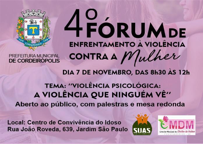 “A violência que ninguém vê” será tema do 4° Fórum das mulheres