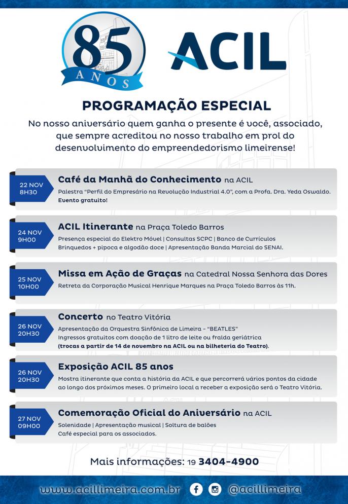 ACIL celebra 85 anos com programação especial