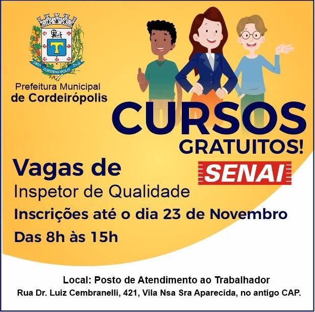 Prefeitura de Cordeirópolis abre inscrições para curso do SENAI de Inspetor de qualidade
