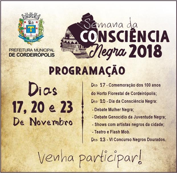 Dia da Consciência Negra será comemorado com atividades nos dias 17, 20 e 23 de novembro