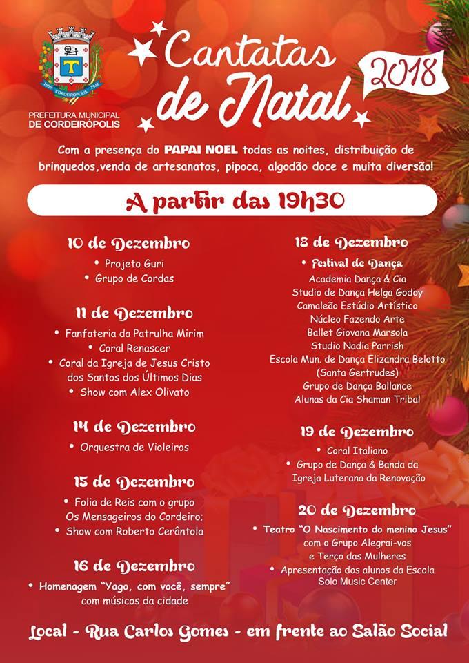 Cantatas de Natal farão parte da programação especial de fim de ano de Cordeirópolis