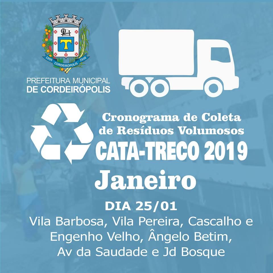 Serviço do cata-treco passará em sete bairros de Cordeirópolis nesta sexta-feira