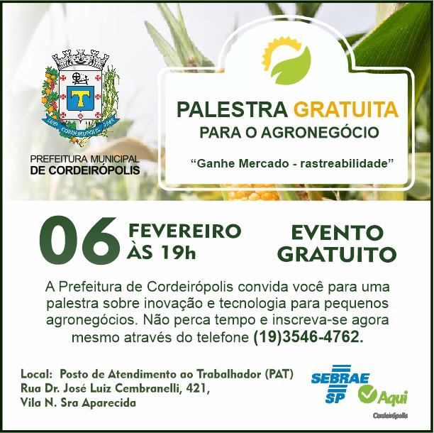Palestra gratuita para o agronegócio será realizada em Cordeirópolis