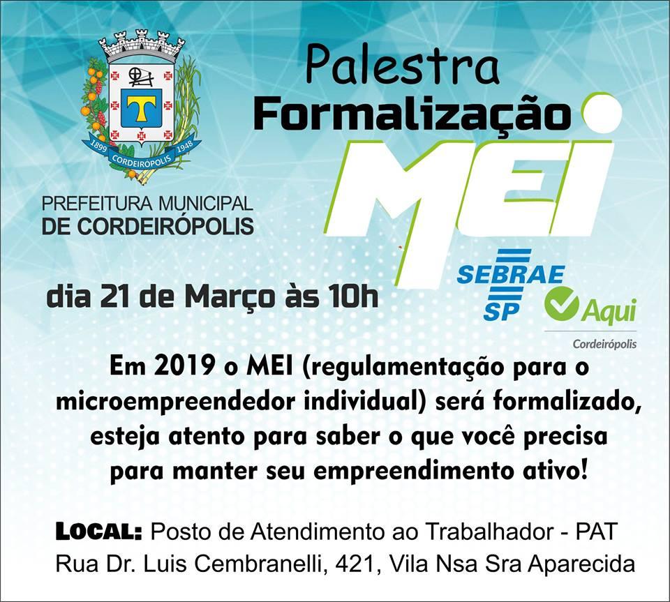 Prefeitura promoverá palestra de formalização do MEI no dia 21 de março