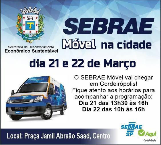 Sebrae Móvel estará em Cordeirópolis nos dias 21 e 22 de março