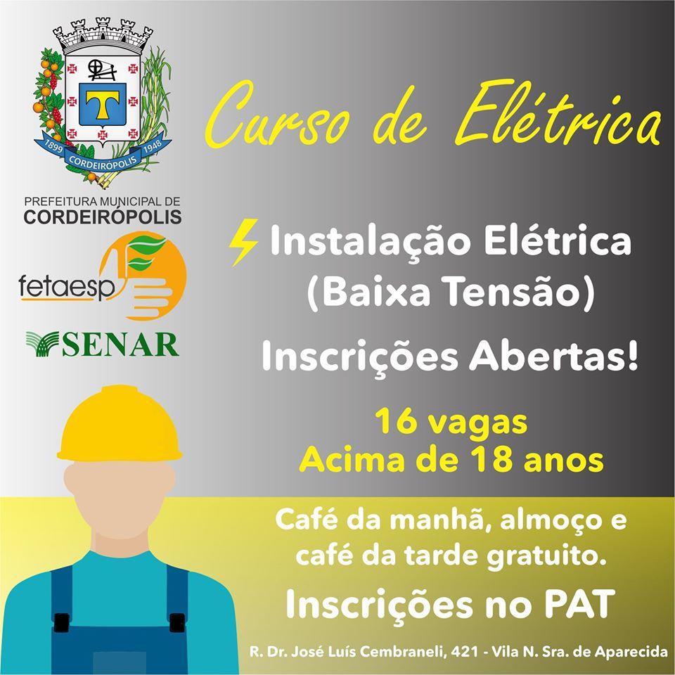Prefeitura de Cordeirópolis abre inscrições para curso gratuito de Instalação Elétrica