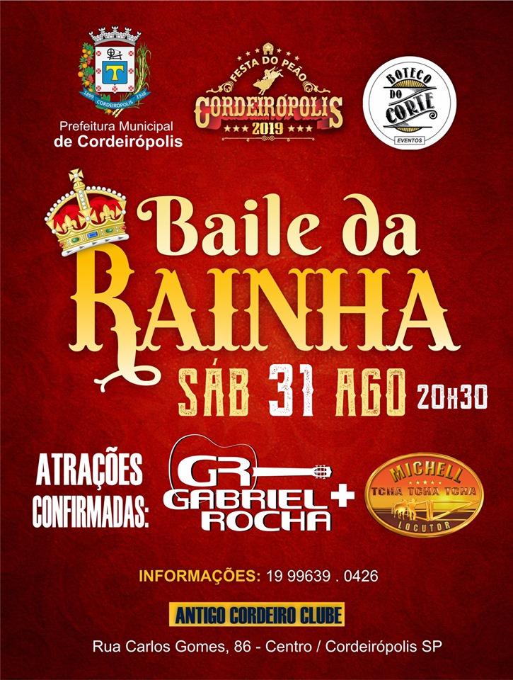 Baile da Rainha apresentará a nova realeza e a grade oficial da Festa do Peão de Cordeirópolis 2019