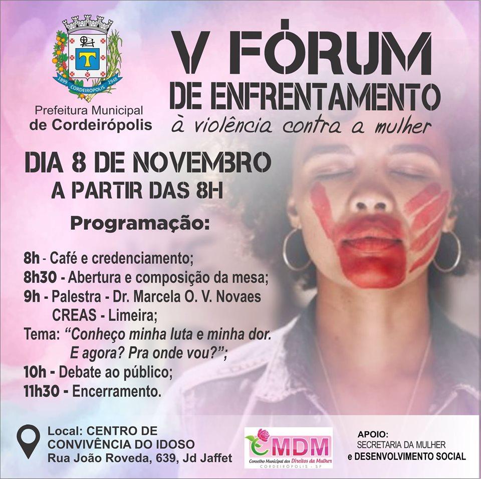 Fórum de enfrentamento à violência contra a mulher será no dia 08 de novembro