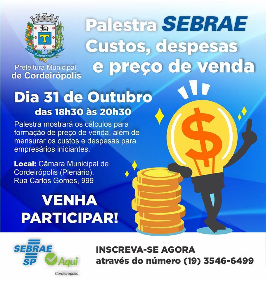 Prefeitura de Cordeirópolis realizará palestra sobre “Custos, despesas e preço de venda”