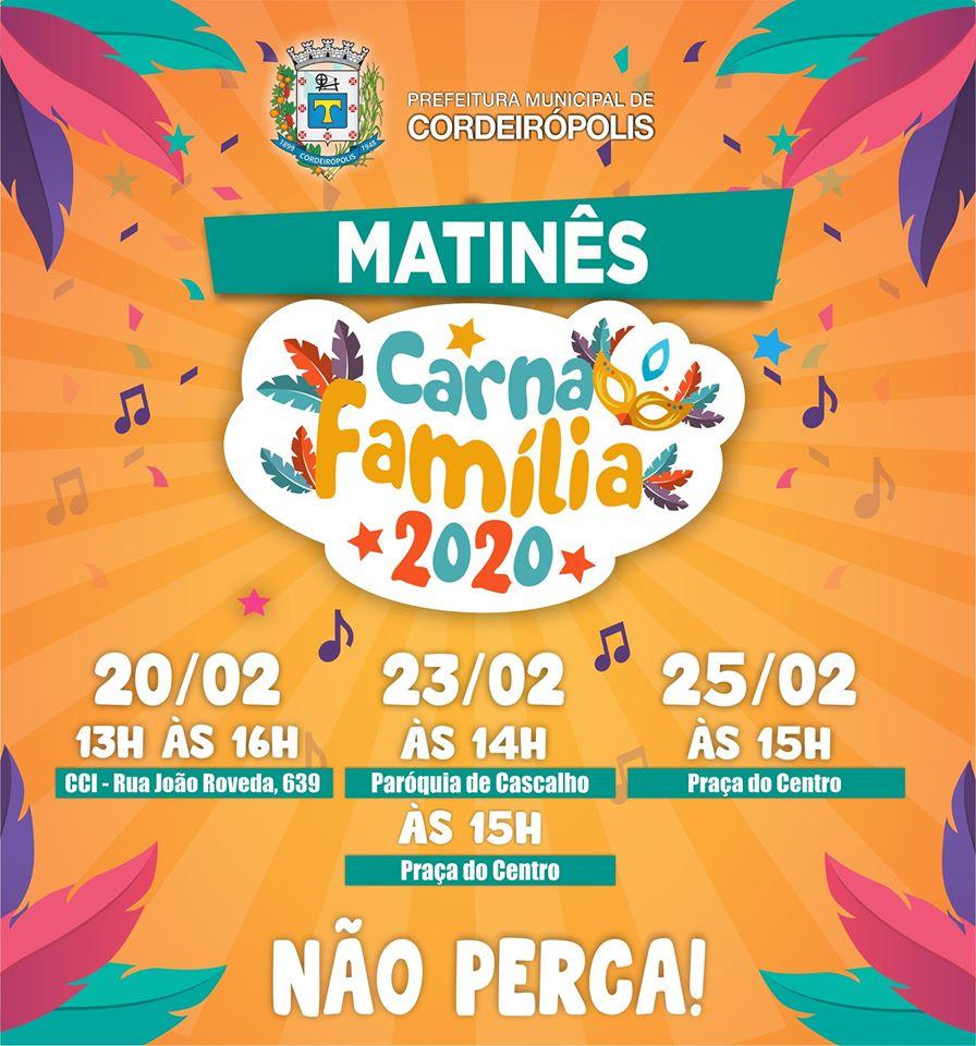 Matinês agitam a programação do #CarnaFamília2020 em Cordeirópolis