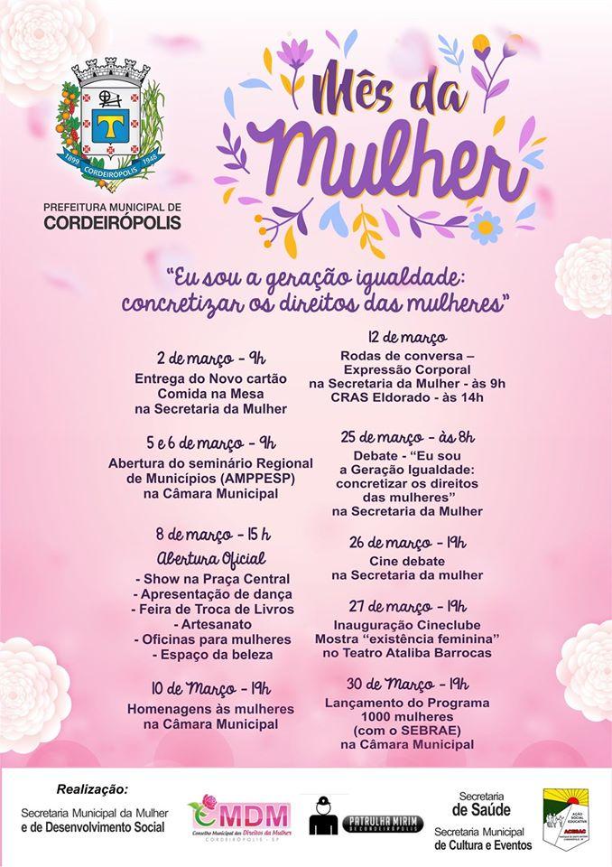 Prefeitura de Cordeirópolis divulga programação completa do mês da mulher