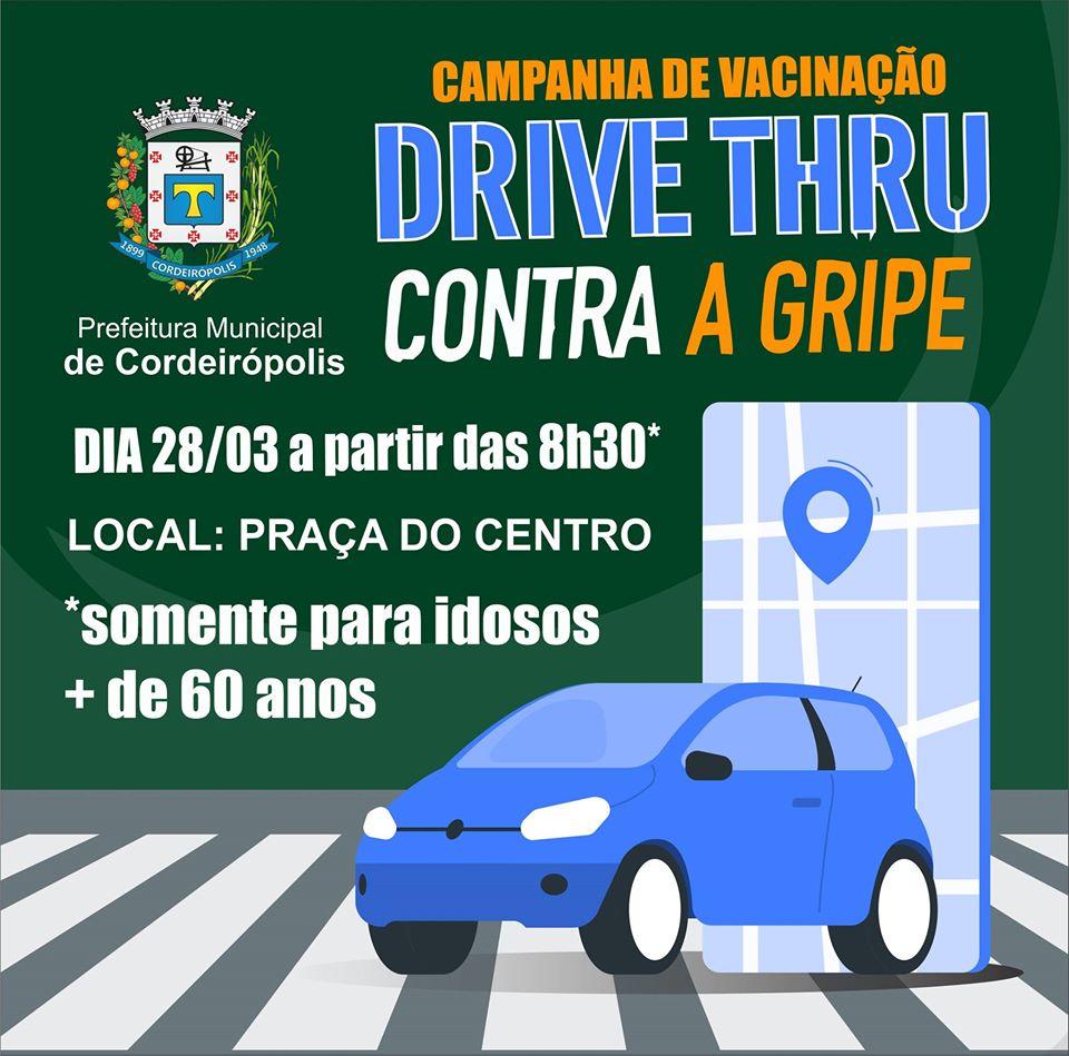 Cordeirópolis realizará neste sábado (28) vacinação drive thru aos idosos