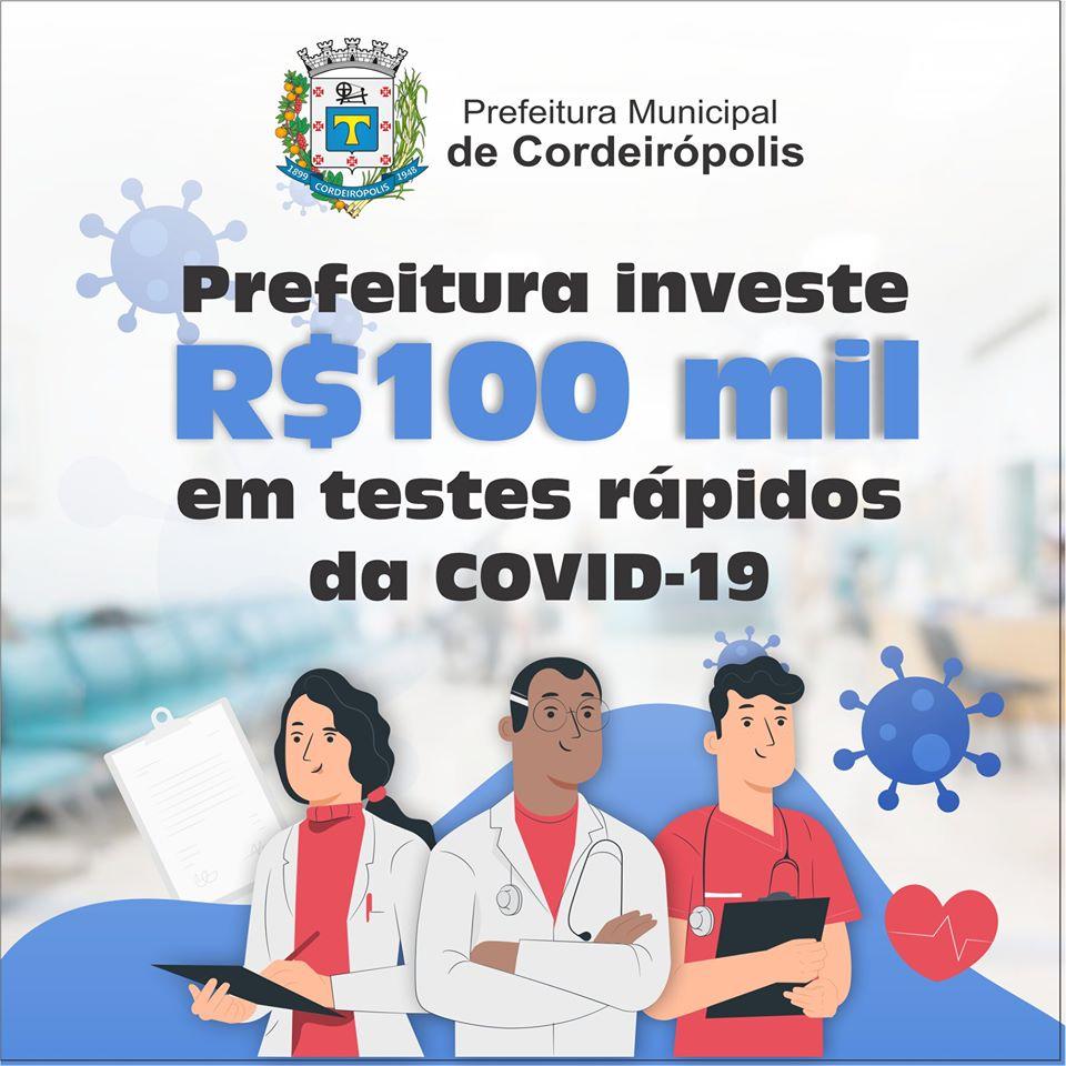 Prefeitura de Cordeirópolis investirá R$ 100 mil em testes rápidos da Covid-19