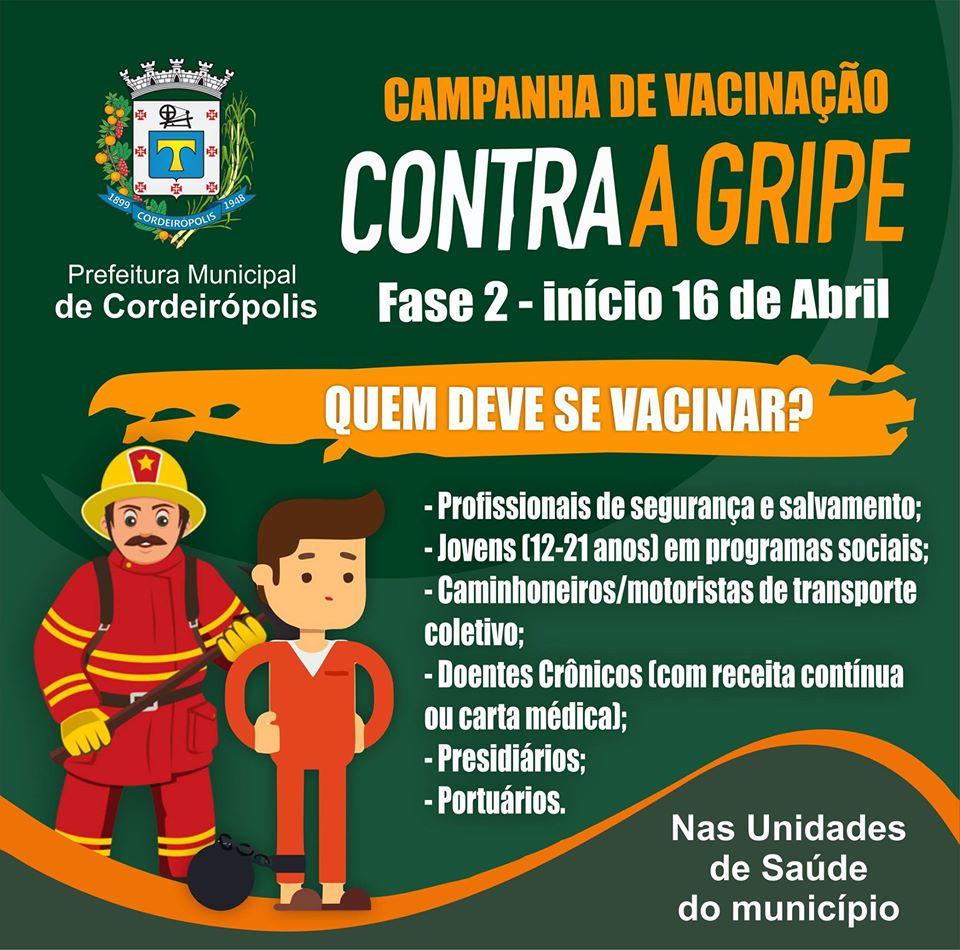 Doentes crônicos começam a ser vacinados contra a gripe em Cordeirópolis