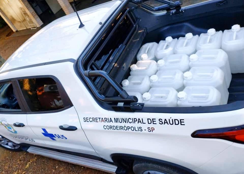 Secretaria de Saúde de Cordeirópolis recebe doação de 280 litros de álcool 70%