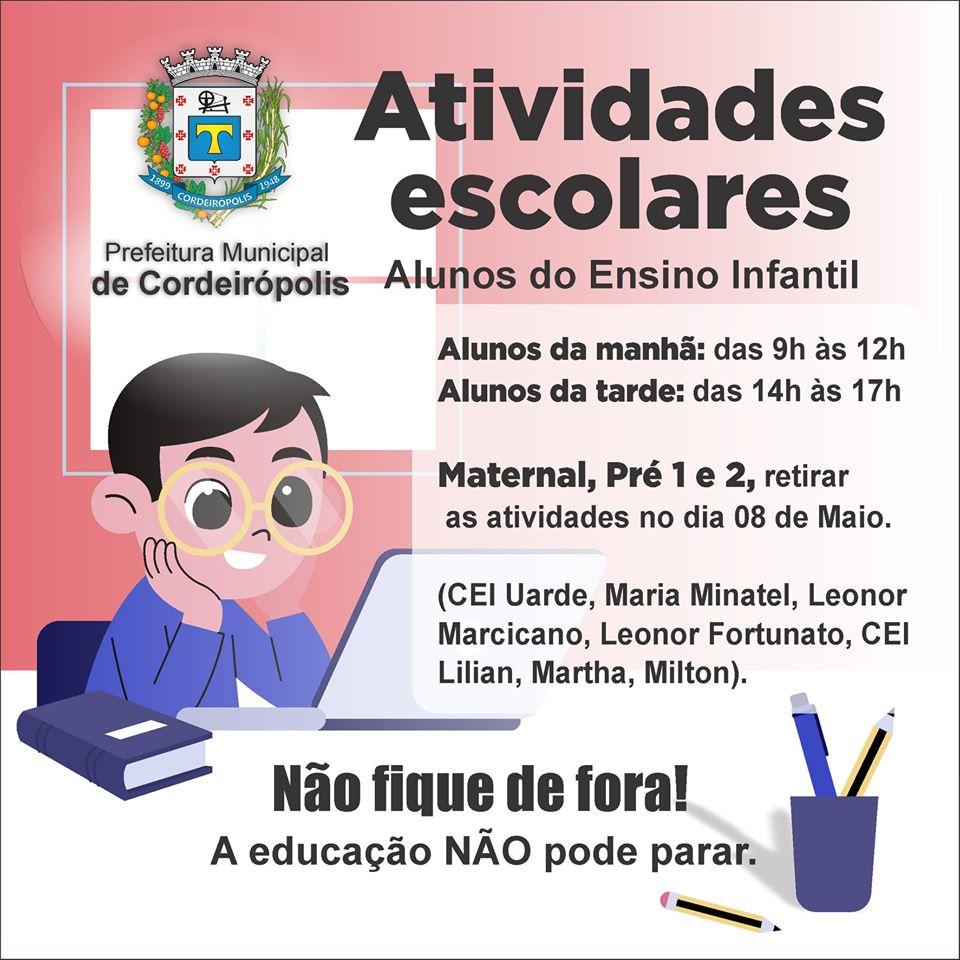 Confira o cronograma para retirar as atividades escolares de seu filho