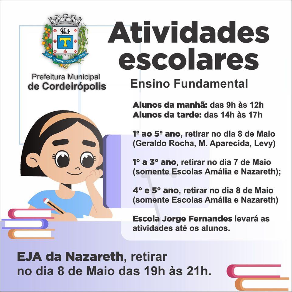 Confira o cronograma para retirar as atividades do Ensino Fundamental