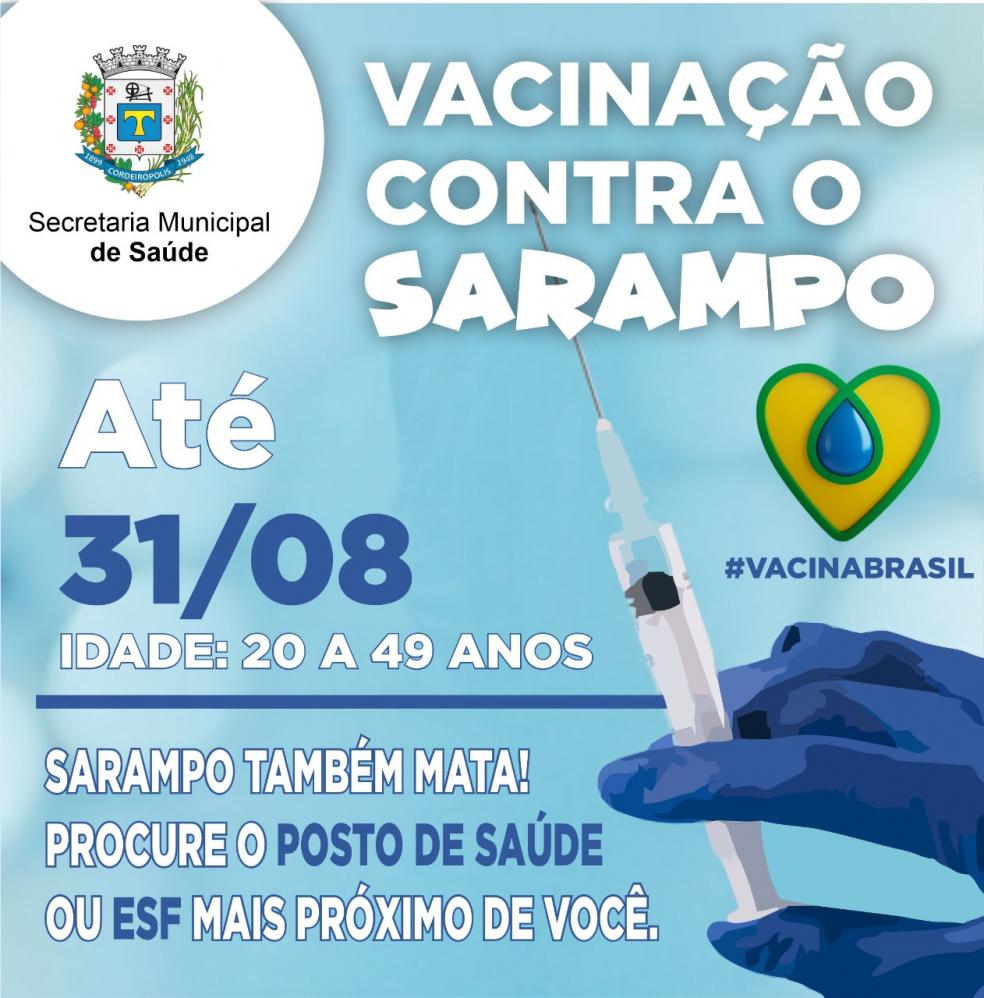 Campanha de vacinação contra o sarampo segue até segunda-feira (31) em Cordeirópolis