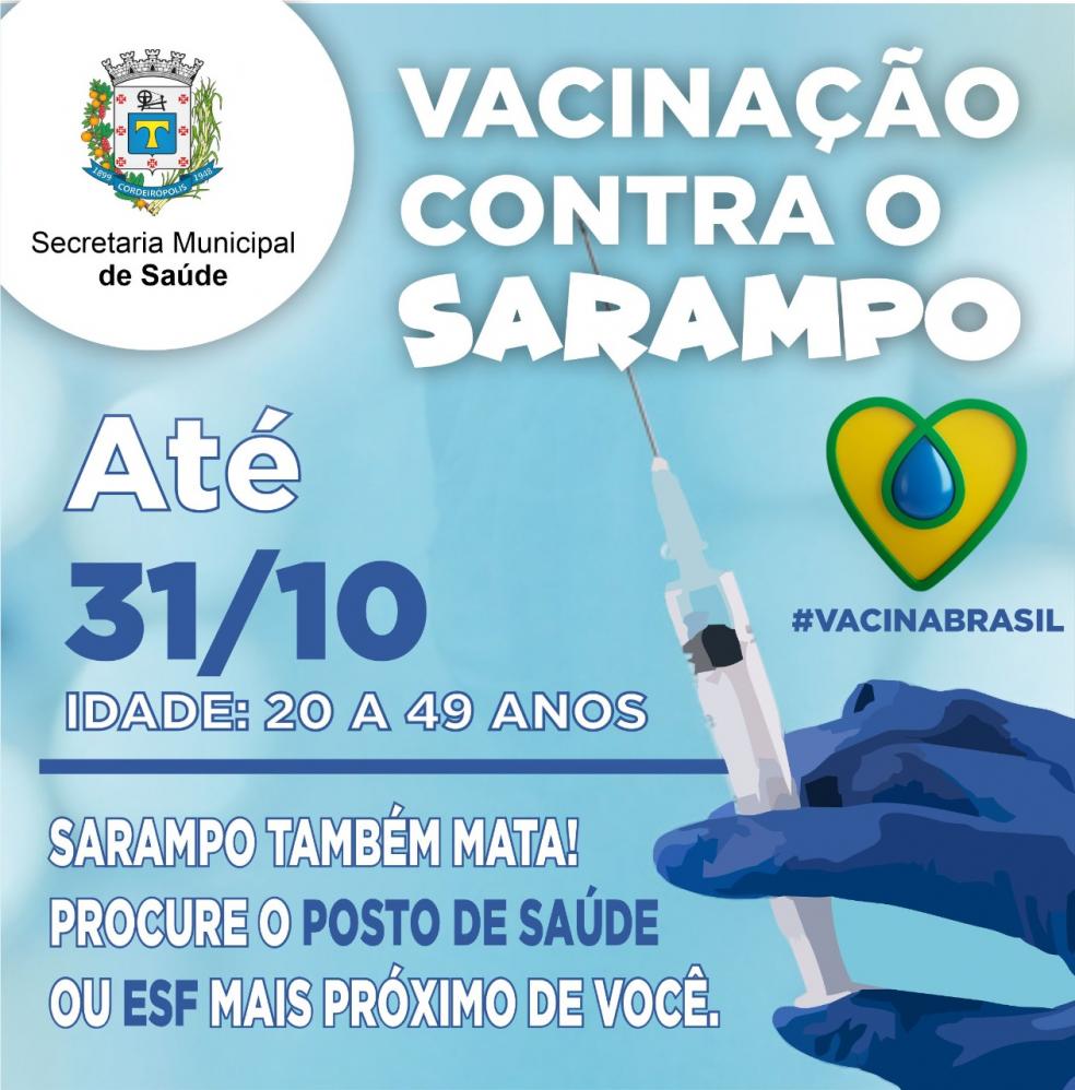 Campanha de vacinação contra o sarampo segue até 31 de outubro em Cordeirópolis