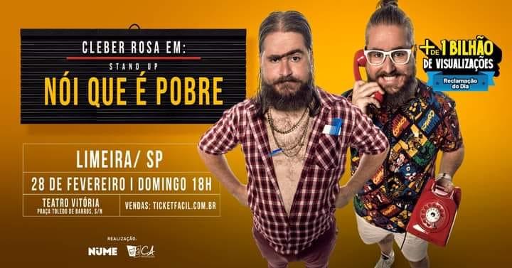 Stand-up “Nói que é pobre”, com Cleber Rosa, ainda tem ingressos disponíveis