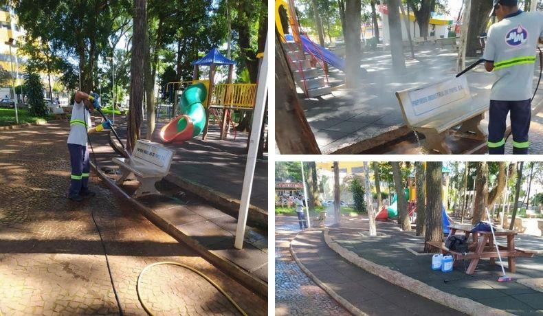 Praça Central de Cordeirópolis passa por desinfecção
