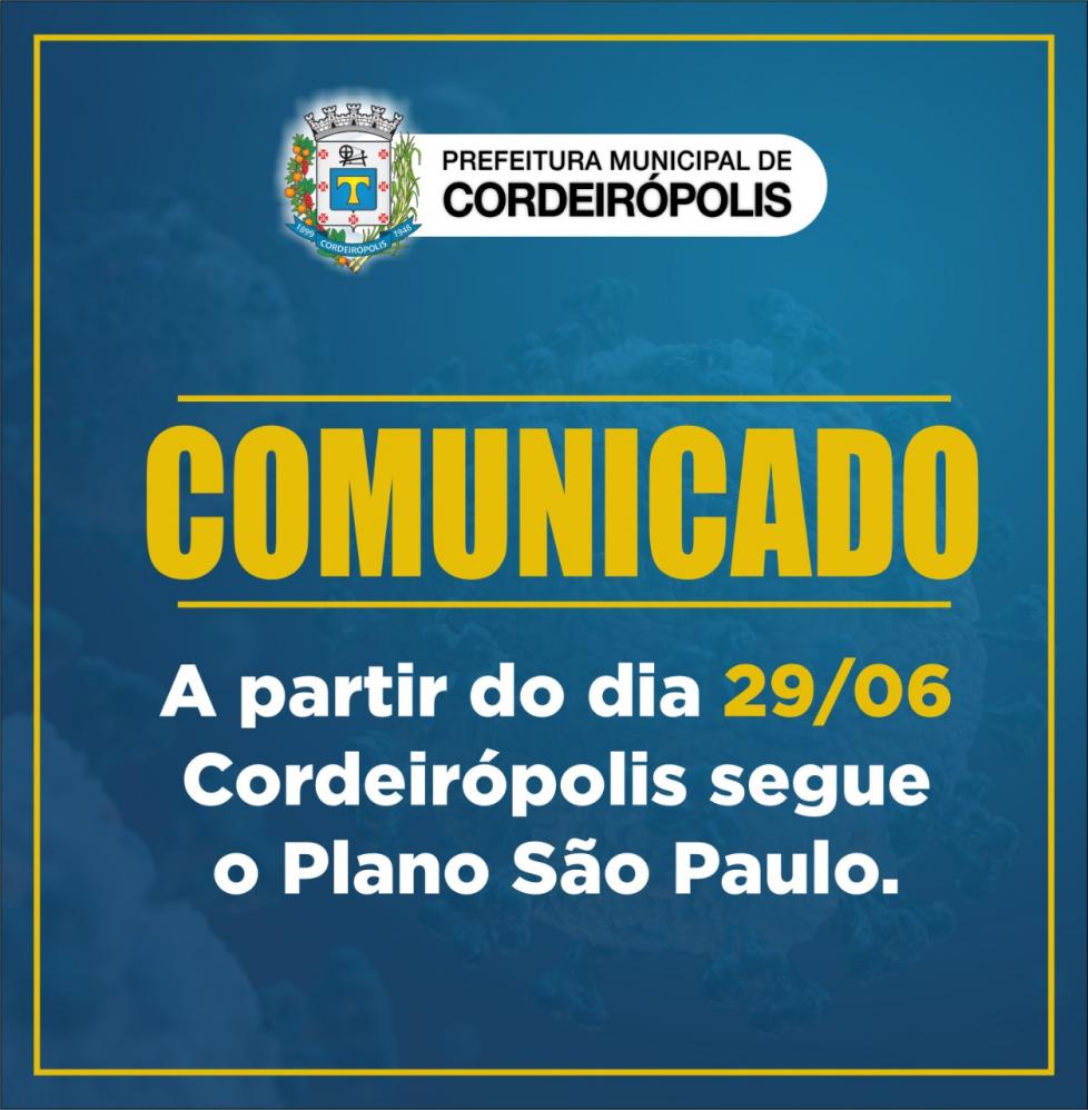 Cordeirópolis volta a seguir o Plano São Paulo para conter o avanço da pandemia