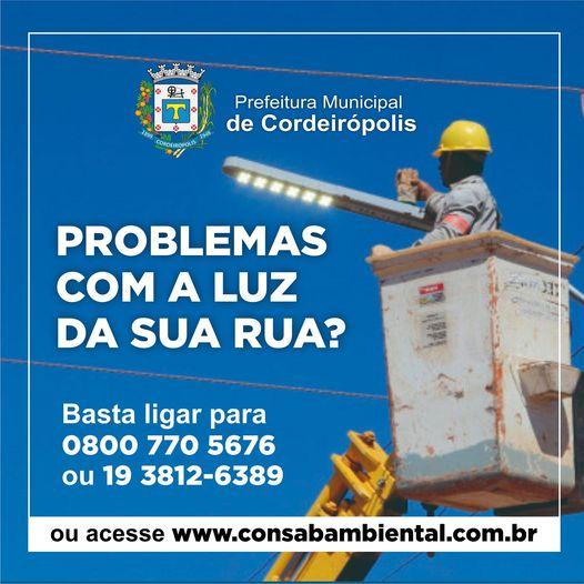 Prefeitura de Cordeirópolis divulga telefone para solicitação de troca de lâmpadas