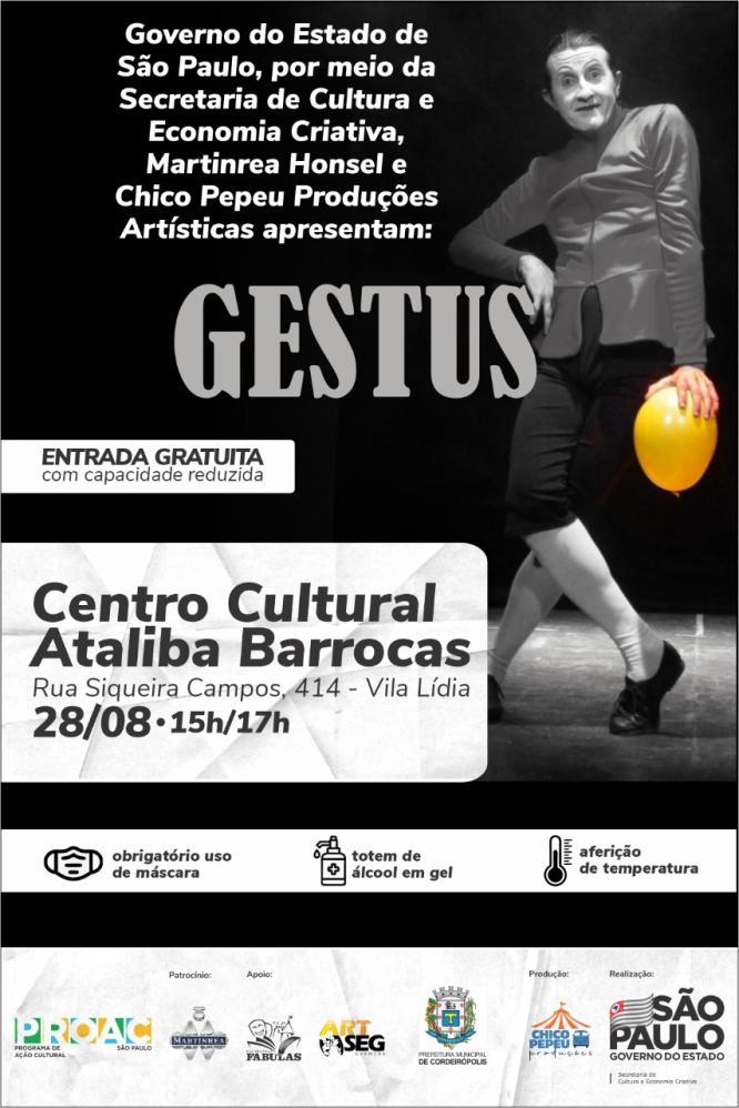 Centro Cultural Ataliba Barrocas em Cordeirópolis apresenta o espetáculo Gestus