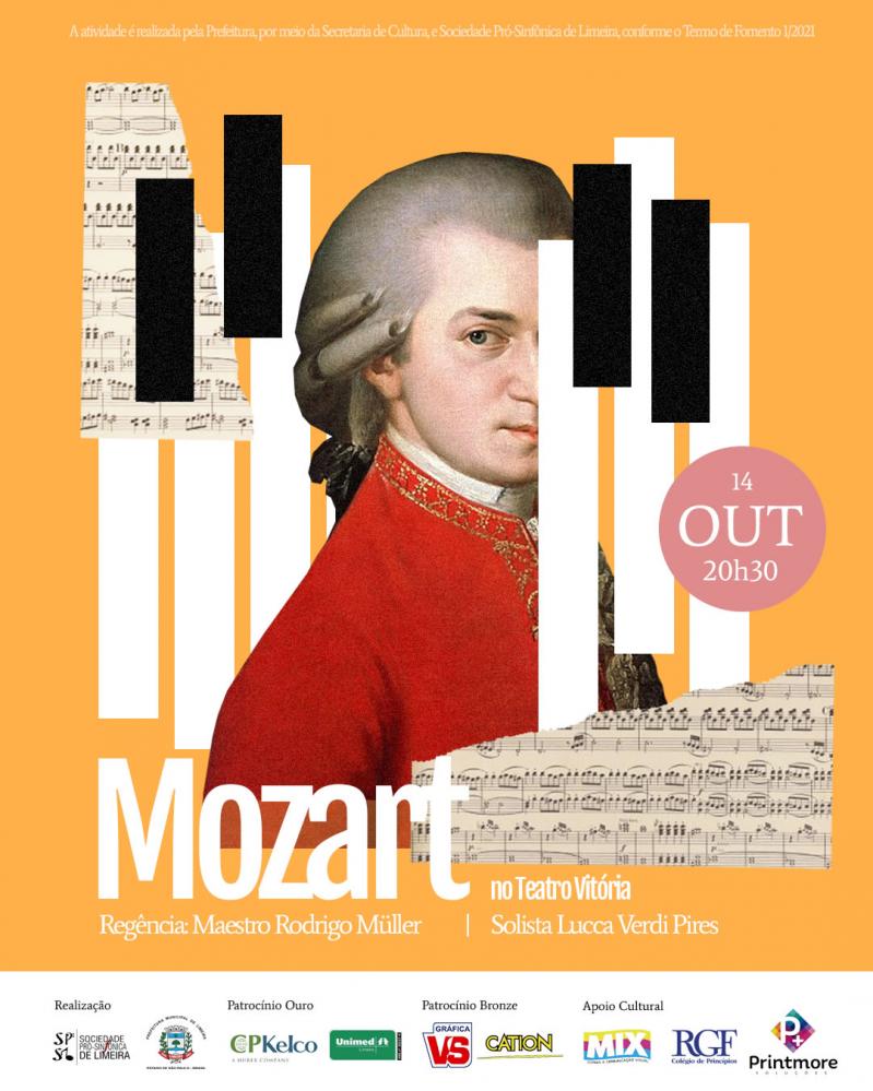 Concerto gratuito “Mozart” acontece hoje, no Teatro Vitória em Limeira