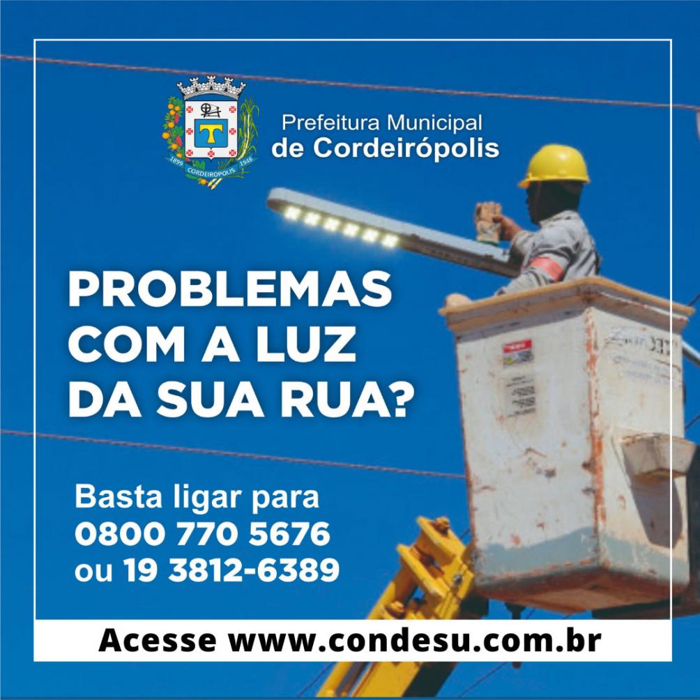 Prefeitura de Cordeirópolis divulga telefone para solicitação de troca de lâmpadas