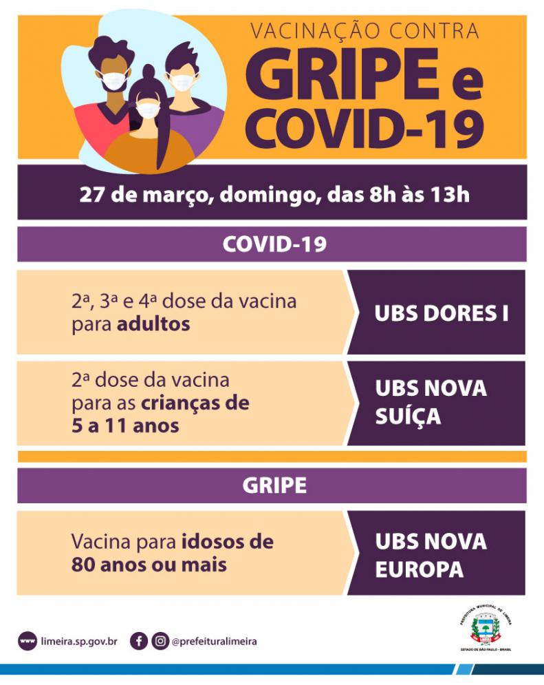 Campanha de vacinação contra gripe começa no domingo (27) em Limeira