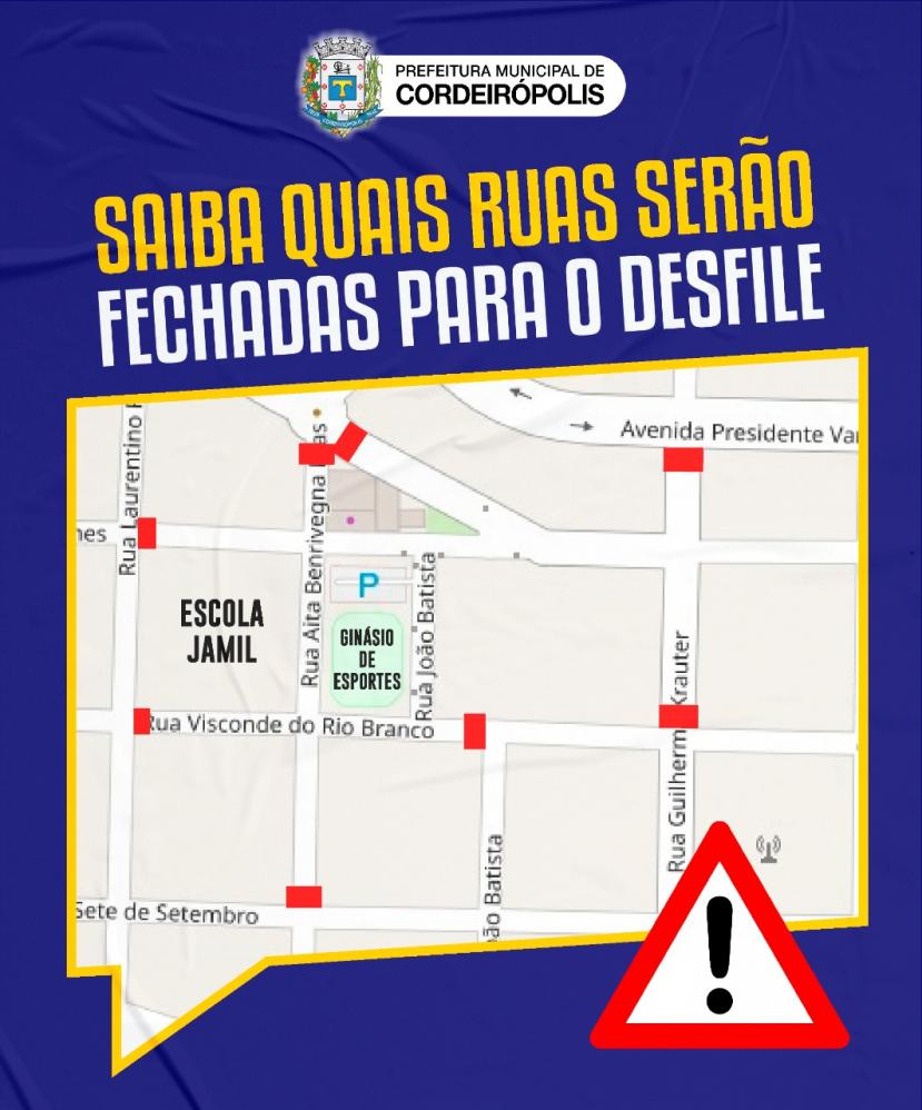 Confira as ruas que serão fechadas para o Desfile Cívico em Cordeirópolis