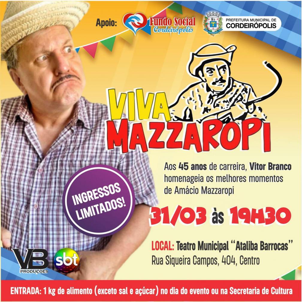 Comédia ‘Viva Mazzaropi’, é atração em Cordeirópolis nesta sexta-feira (31)