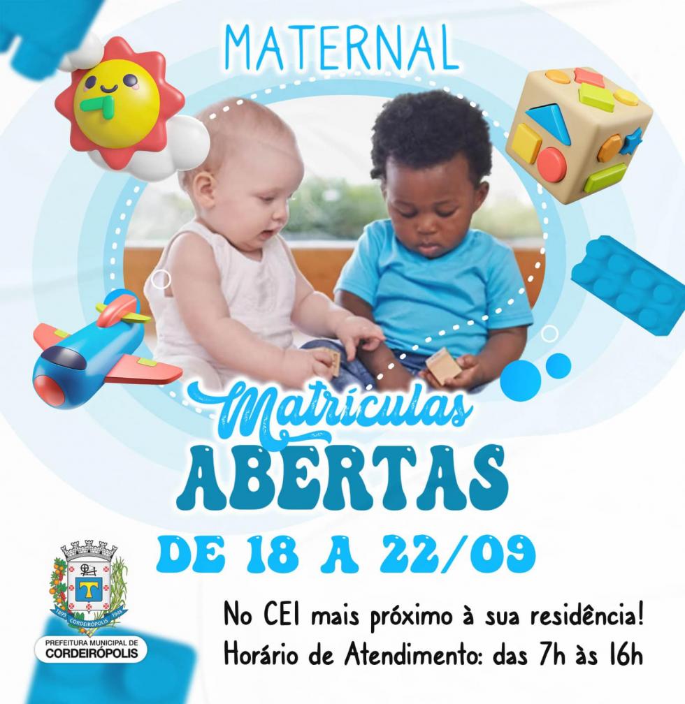 Matrícula nova para o Ensino Infantil começa dia 18 de setembro em Cordeirópolis
