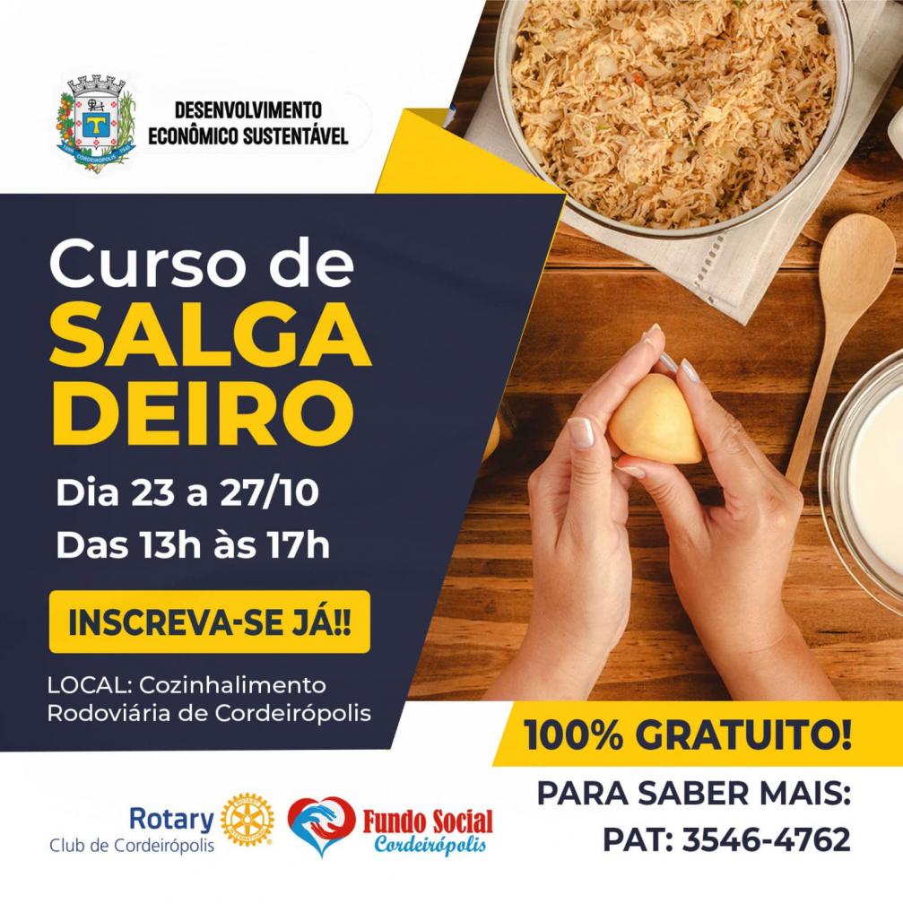 Prefeitura de Cordeirópolis abre inscrição para curso gratuito de salgadeiro