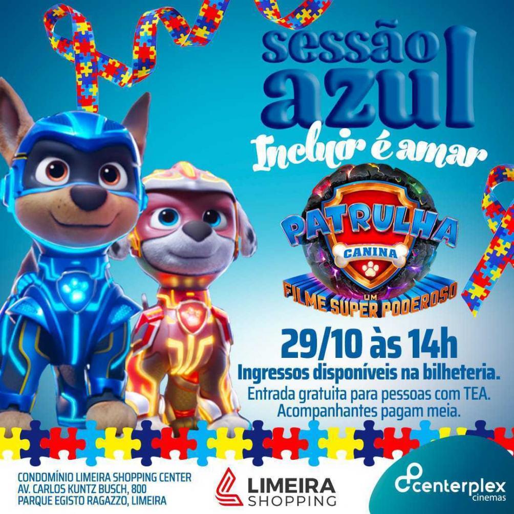 Sessão Azul exibe “Patrulha Canina” com entrada gratuita para autistas em Limeira