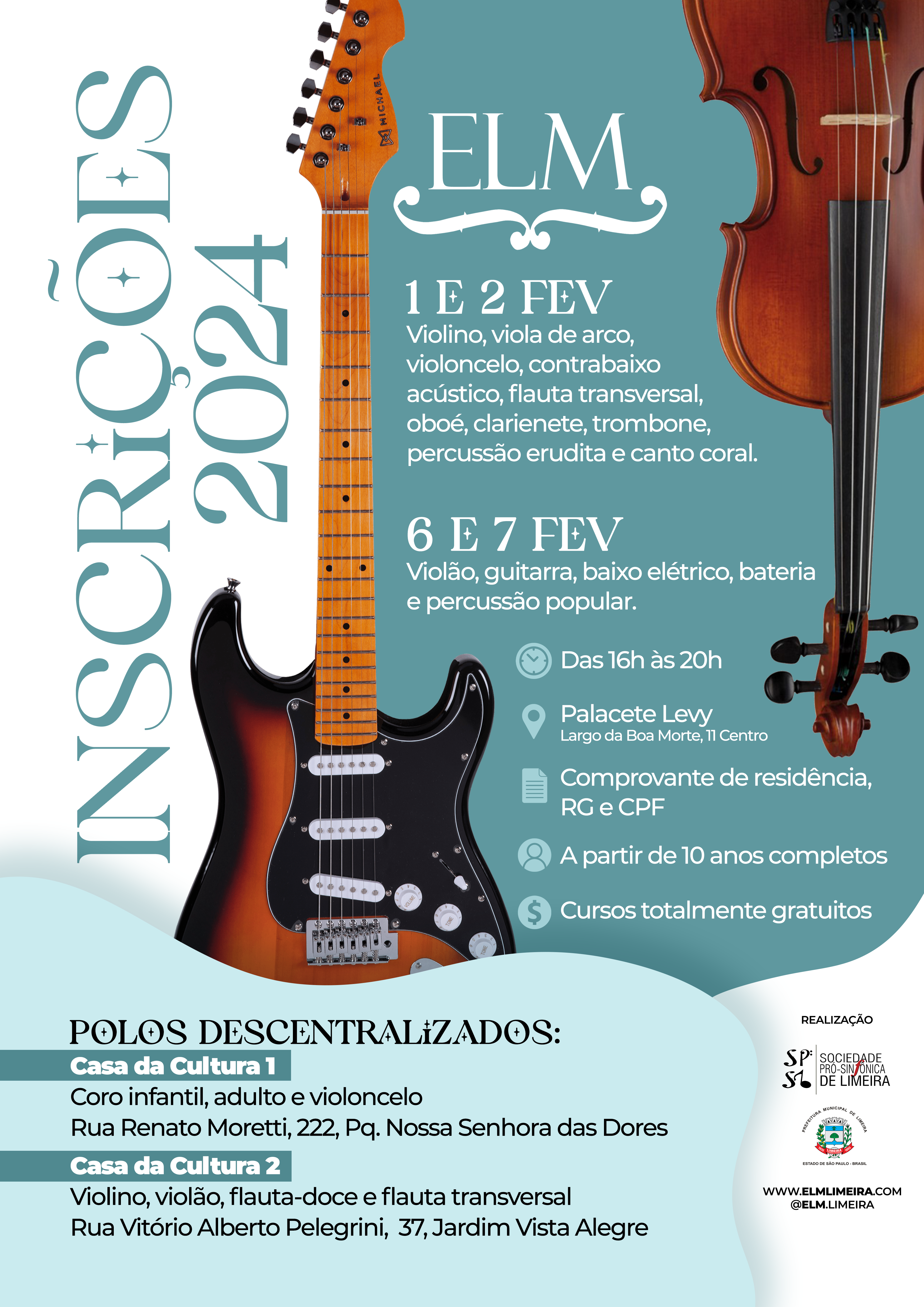 Escola Livre de Música em Limeira abre inscrições para cursos musicais