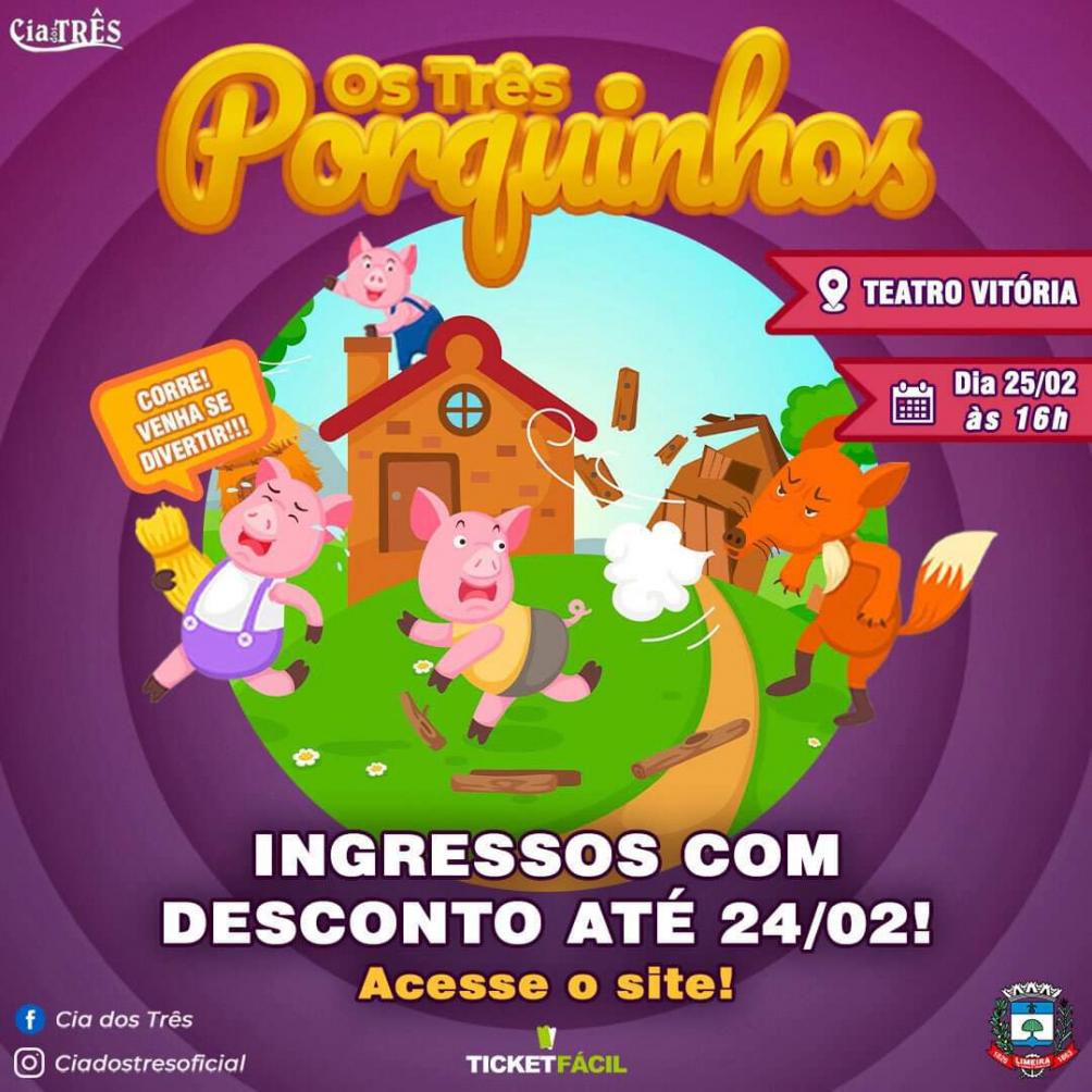 Espetáculo “Os Três Porquinhos” é neste domingo (25) em Limeira