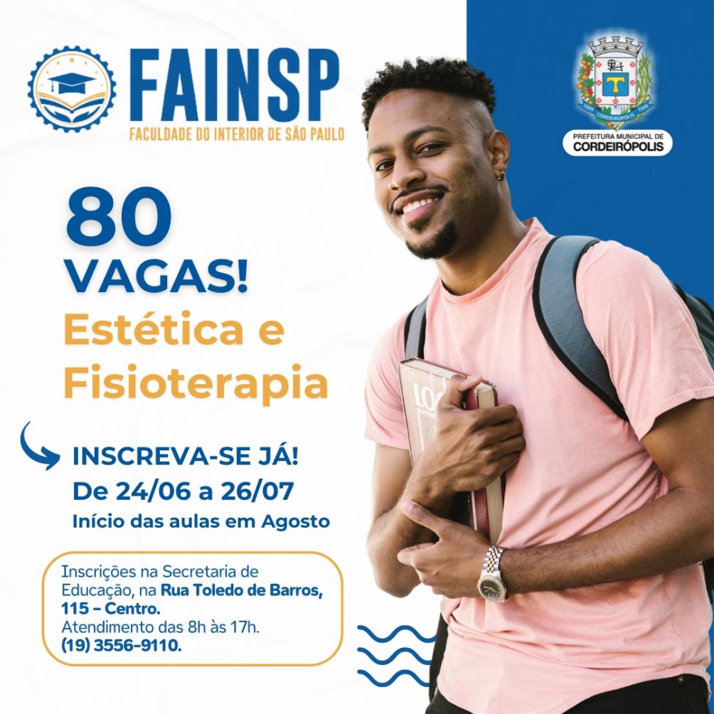 Faculdade Municipal de Cordeirópolis oferece 80 vagas para os cursos de Estética e Fisioterapia