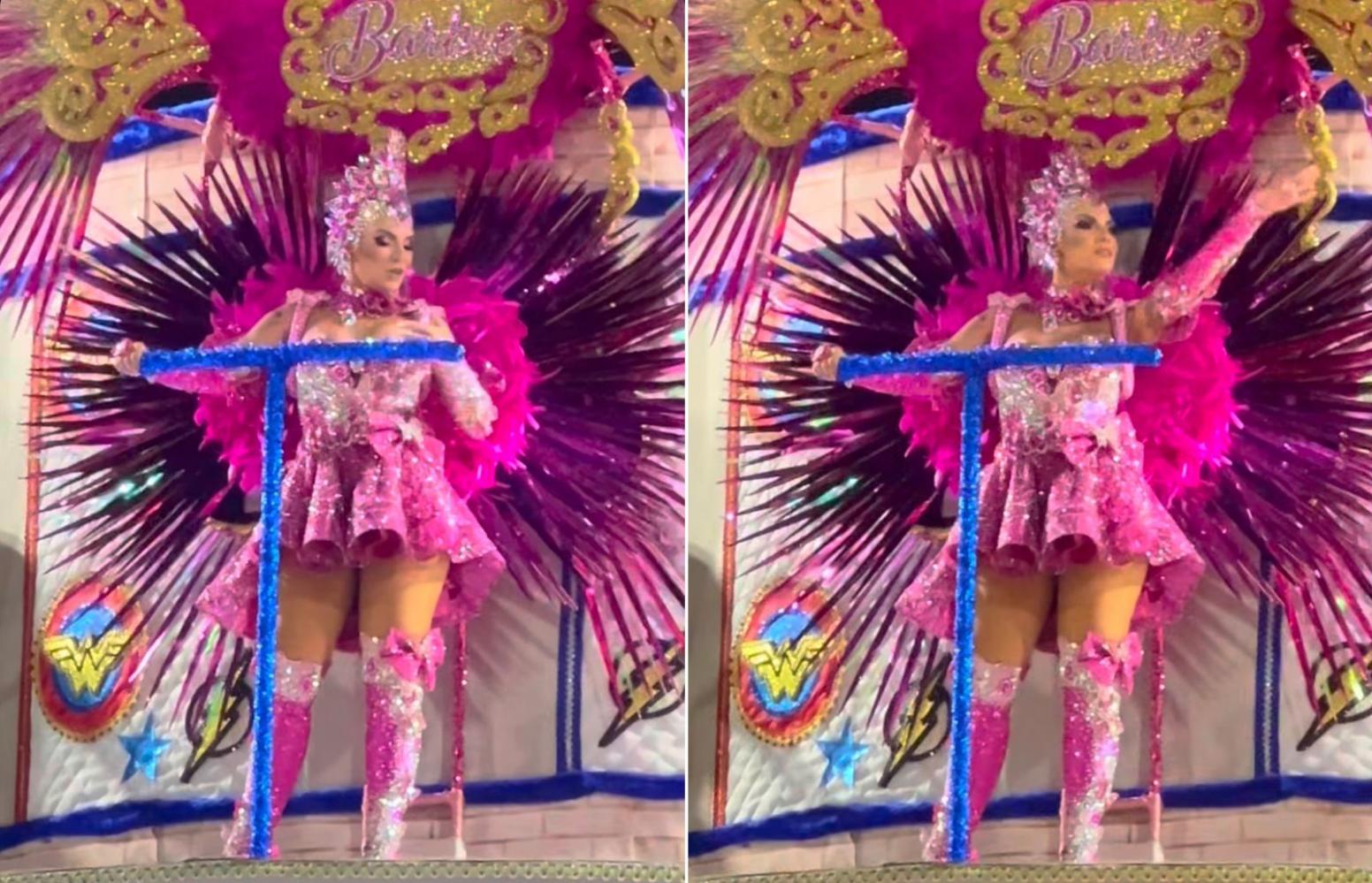 Milene Gonzalez brilha como Barbie carnavalizada no desfile da União Imperial em Santos