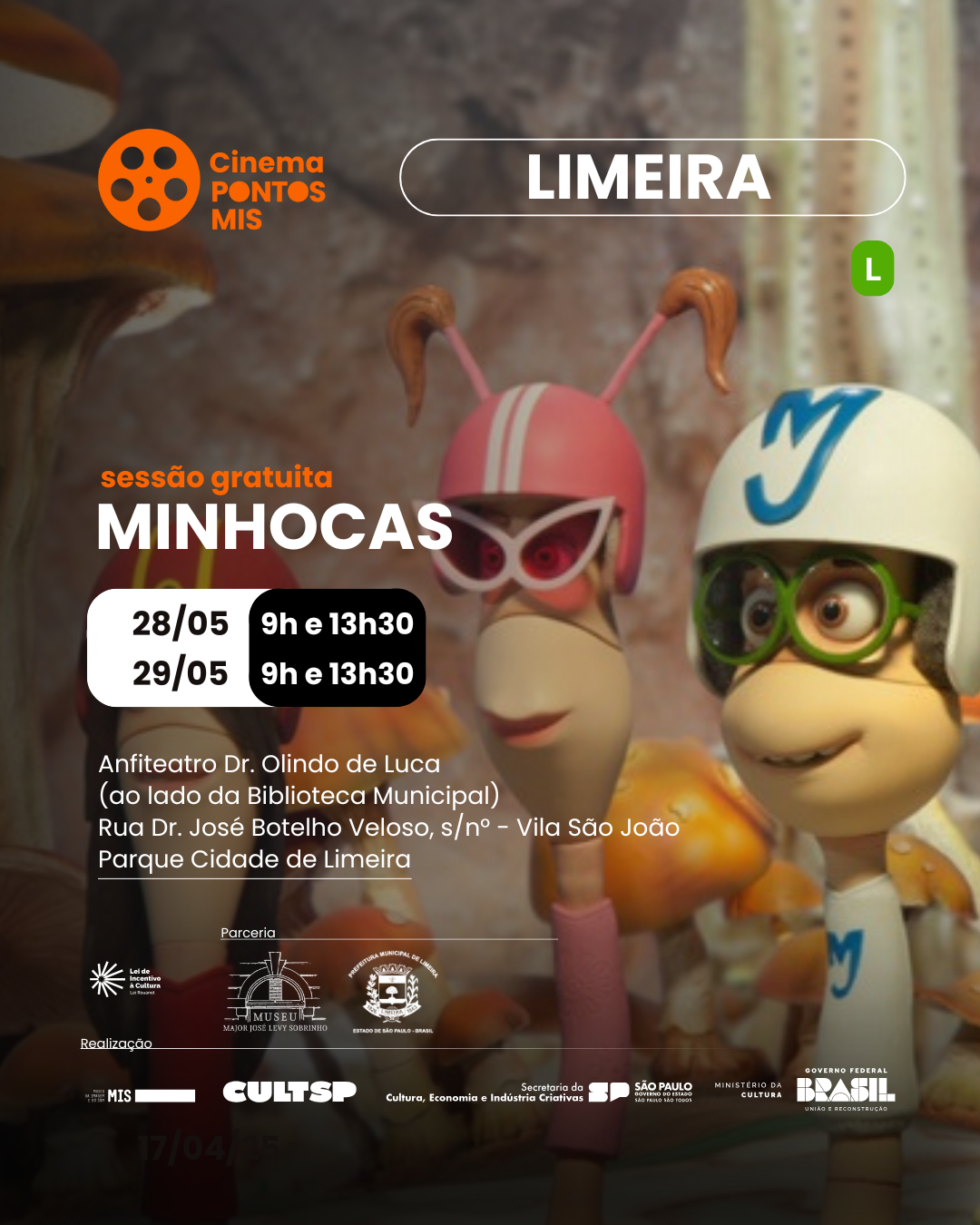 Animação “Minhocas” será exibida gratuitamente no anfiteatro da biblioteca em Limeira