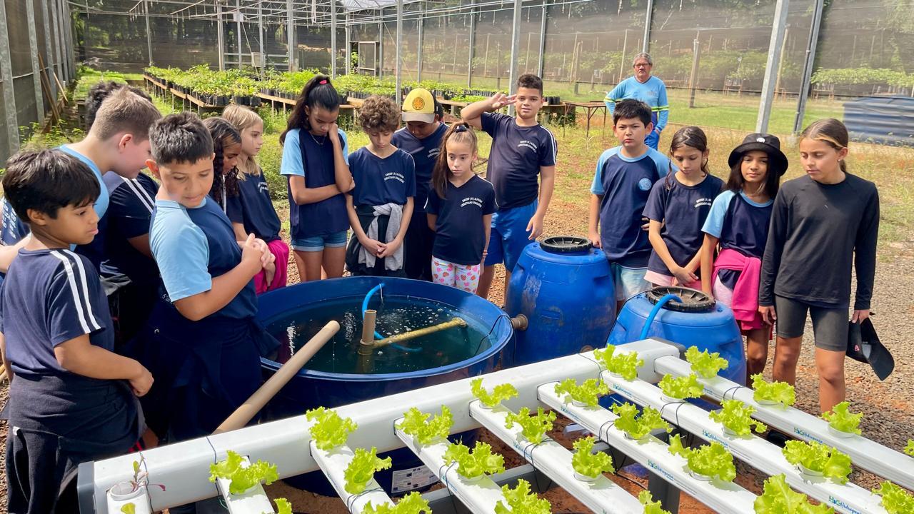 Alunos aprendem sobre aquaponia em visita ao Viveiro de Mudas Municipal