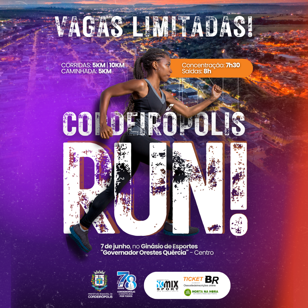 Cordeirópolis RUN vai celebrar aniversário da cidade em junho