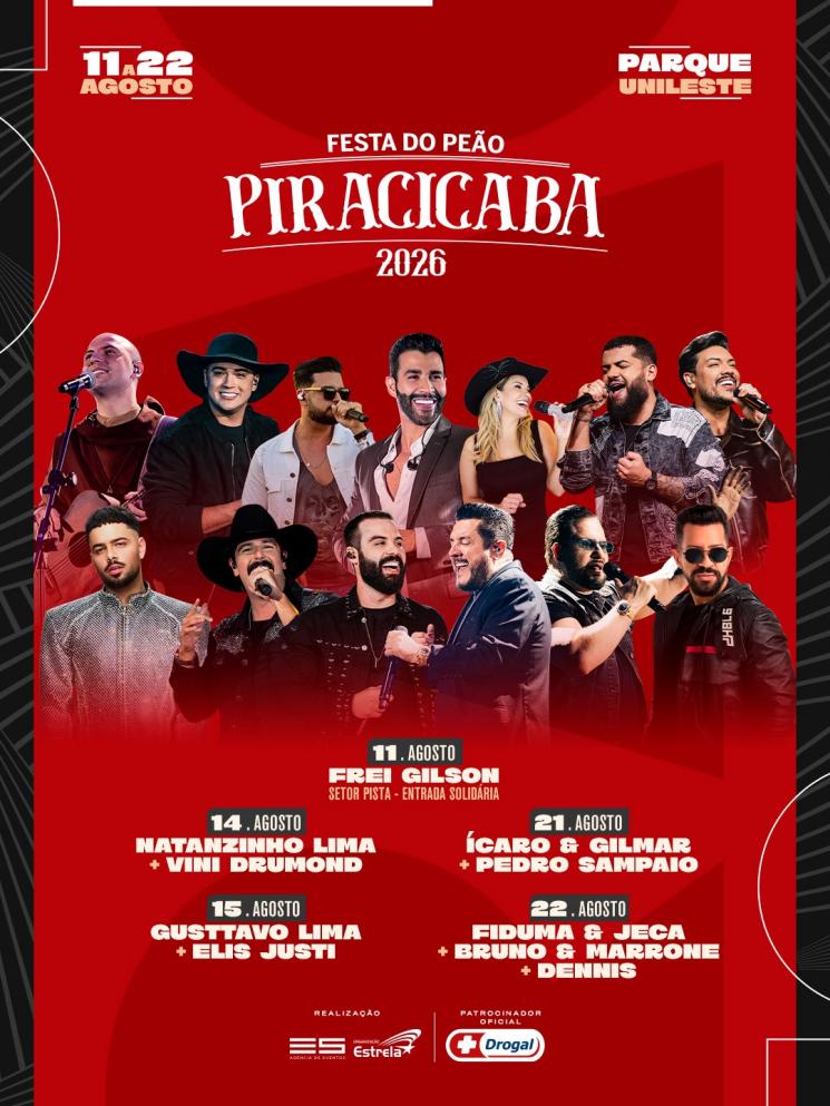 31ª Festa do Peão de Boiadeiro de Piracicaba divulga grade de shows com Gusttavo Lima e Bruno & Marrone